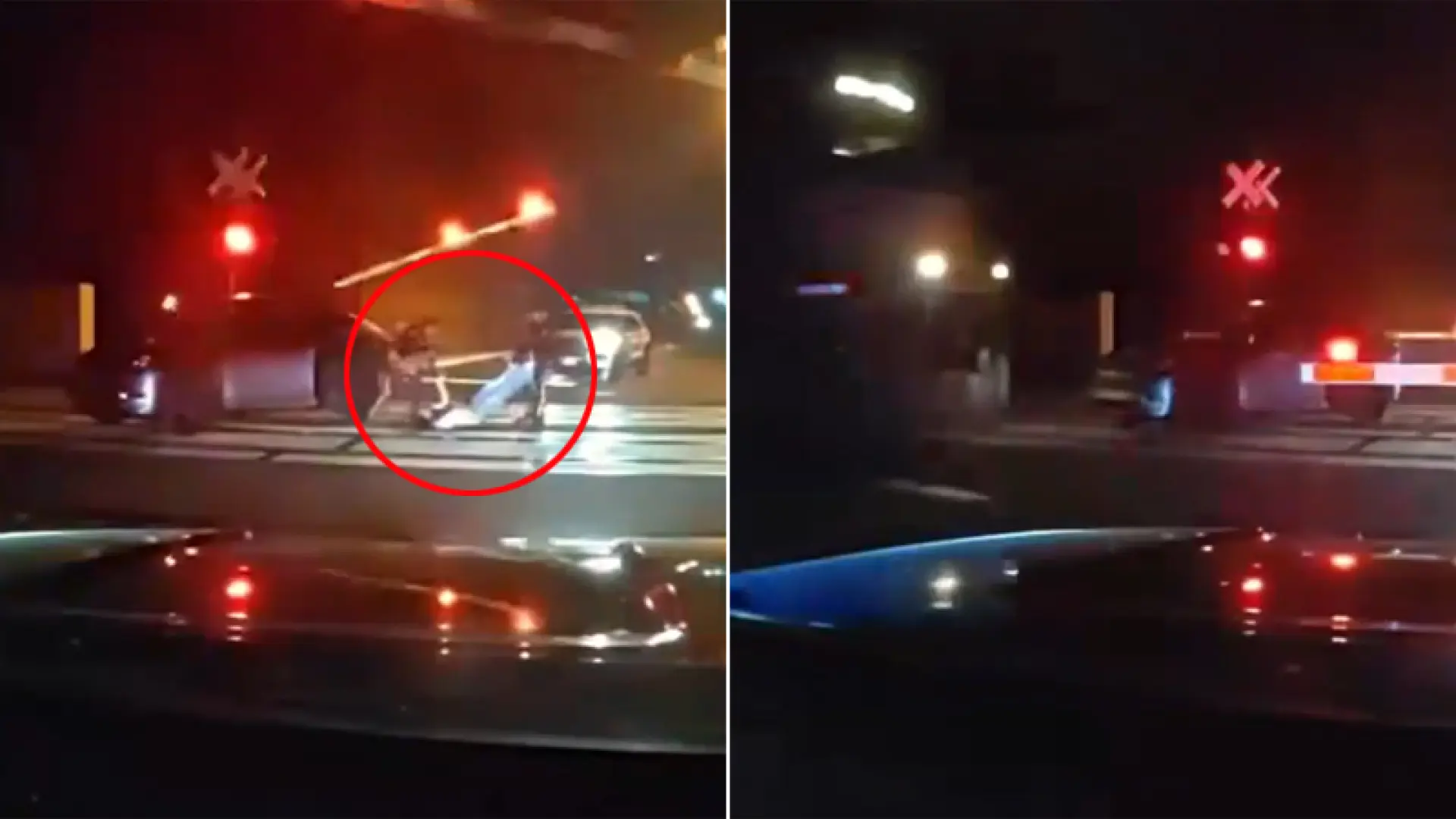 Dos policías salvan a un conductor aturdido segundos antes de que su coche fuera embestido por un tren Dos policías salvan a un conductor aturdido segundos antes de que su coche fuera embestido por un tren