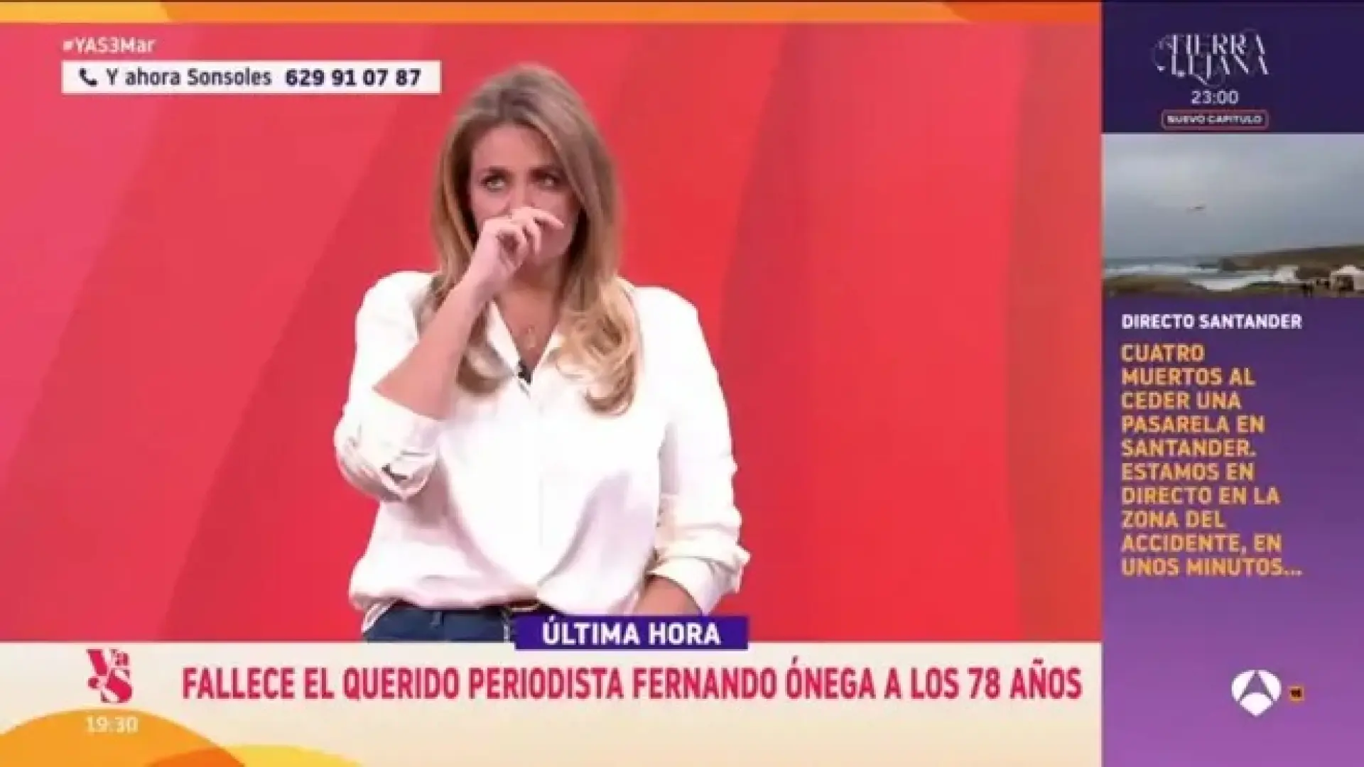 Pepa Romero se rompe en ‘Y ahora Sonsoles’ al anunciar la muerte de Fernando Ónega: «Es complicado»
